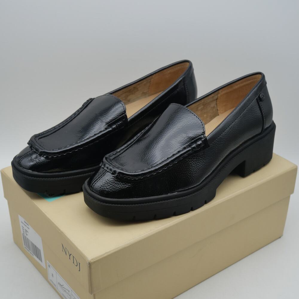 NEW NYDJ Henna Platform Loafers Crinkle Patent Black Shoes Women's 8